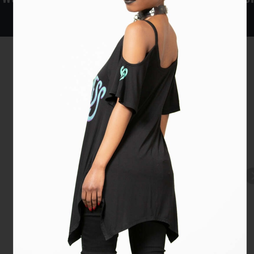 Killstar Love Potion Hanky Black Cold Shoulder Top with Colorful Graphic - Picture 3 of 5